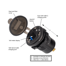 Merit Dual Adapter USB-A &C W Voltmeter & On/Off
