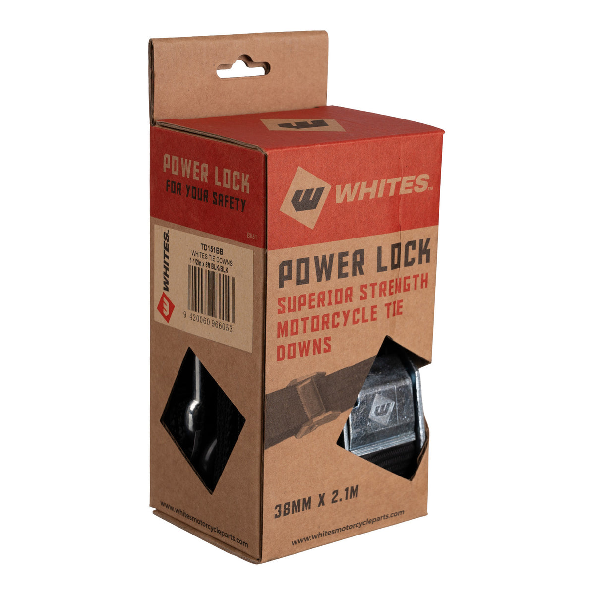 Whites Tie Downs 1 1/2in x 6ft - Black / Black