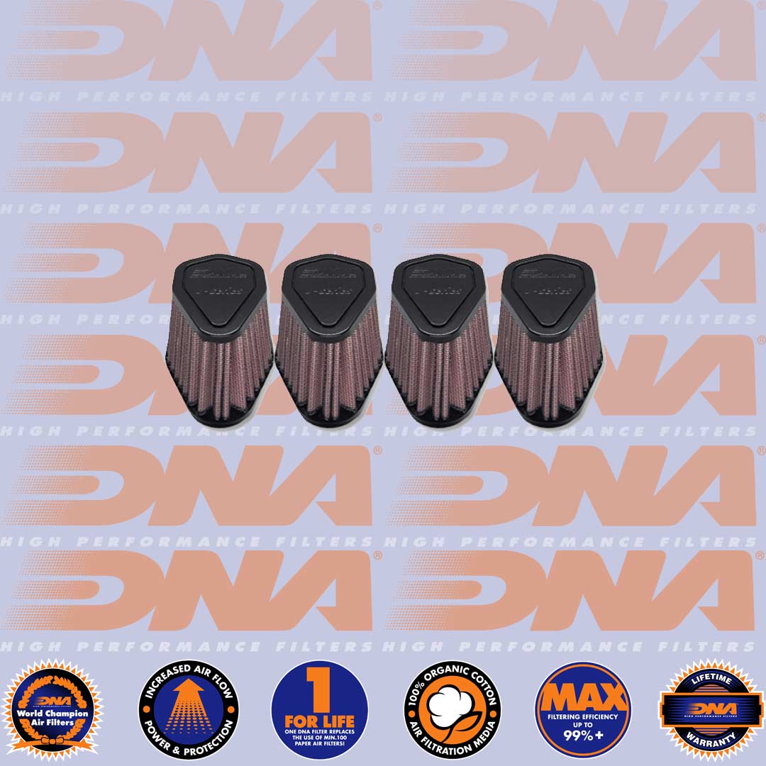 DNA FILTERS RUBBER TOP HEXAGONAL CLAMP ON 44mm INLET 68mm LENGTH AIR FILTER x 4 - V-4404