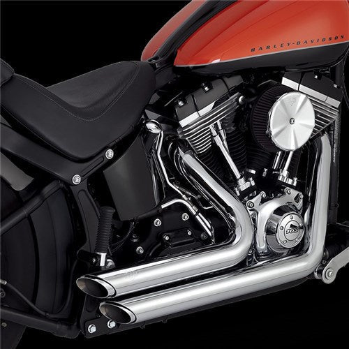 USE V17225 - V & H Shortshots Staggered PCX Chrome Softail 12-17 (EXC FXSB/FXSE)