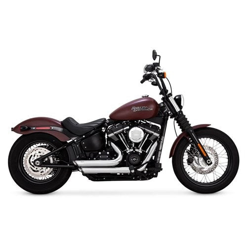 USE V17233 - V & H Shortshots Staggered PCX Chrome Softail 18-22 (EXC Fatboy/Breakout)