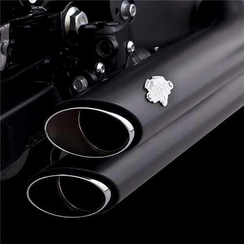 V&H Shortshots Staggered PCX Black Softail 18-24 (EXC Fatboy/Breakout) (WAS V47233)
