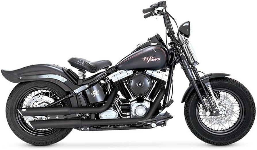 V & H Twin Slash 3IN Slip-ONS Black Softail 07-17 FLS/Flstn (WAS V46841)