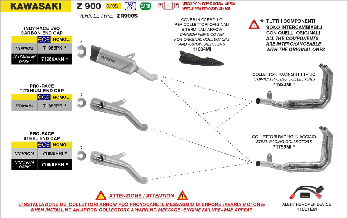 ARROW 71986PK Silencer - INDY RACE EVO Titanium with Carbon End Cap<br>KAWASAKI  Z900 - 82-719-86PK