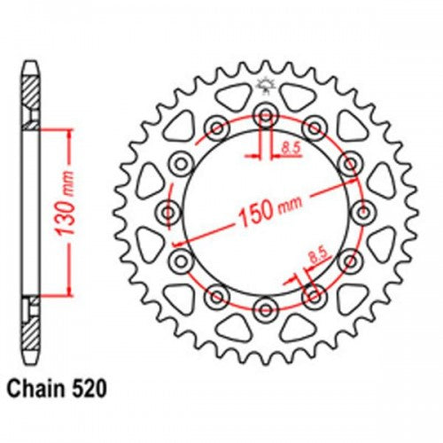 REAR SPROCKET - STEEL 52T 520P D/D - 32-428-52