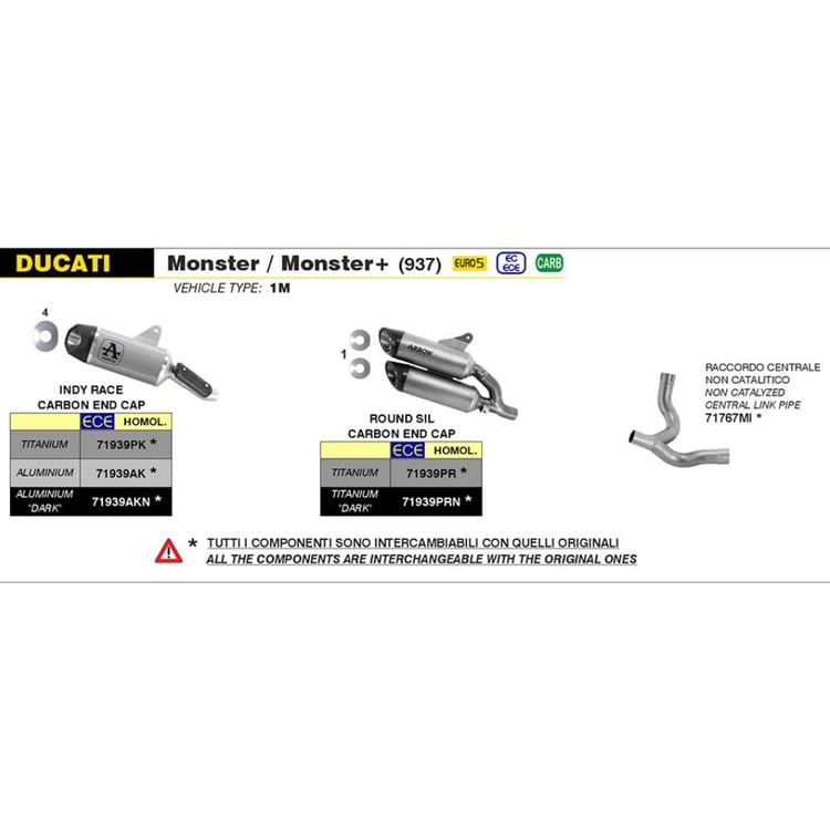 ARROW 71767MI Central Link Pipe 2:1 'Non Cat' Stainless  - DU MONSTER 937 21>22