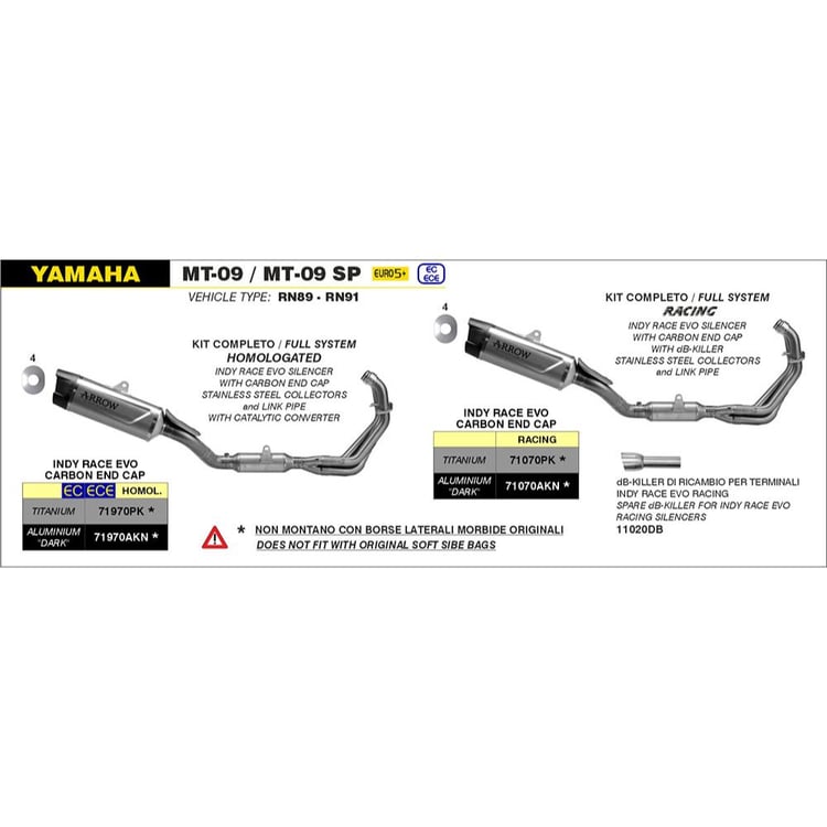 ARROW 71070AKN Full System Racing - Header / Collector Set Stainless with INDY RACE EVO Aluminium Dark Silencer<br>YAMAHA   MT-09 / SP - 82-710-70AKN